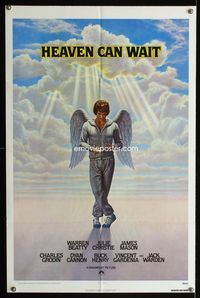2r359 HEAVEN CAN WAIT one-sheet poster '78 art of angel Warren Beatty wearing sweats, football!