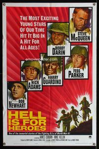 2r362 HELL IS FOR HEROES one-sheet poster '62 Steve McQueen, Bob Newhart, Fess Parker, Bobby Darin