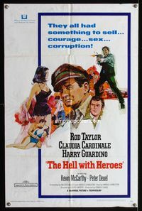 2r363 HELL WITH HEROES one-sheet movie poster '68 Rod Taylor, Claudia Cardinale, sexy Boyle art!