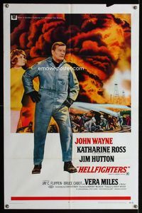 2r364 HELLFIGHTERS one-sheet movie poster '69 John Wayne as fireman Red Adair!