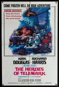 2r376 HEROES OF TELEMARK 1sheet '66 Kirk Douglas & Richard Harris stop Nazis from making atom bomb!