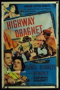 2r383 HIGHWAY DRAGNET 1sheet '54 Richard Conte, Joan Bennett, Las Vegas manhunt for thrill-killer!