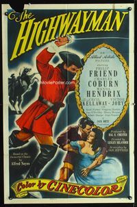 2r384 HIGHWAYMAN one-sheet movie poster '51 Philip Friend, Wanda Hendrix, great swashbuckler art!