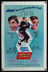 2r397 HOOK, LINE & SINKER one-sheet movie poster '69 Jerry Lewis has to get away from it all!