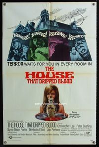 2r413 HOUSE THAT DRIPPED BLOOD 1sheet '71 great art of Christopher Lee's head on a silver platter!