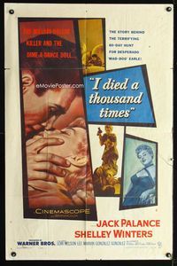 2r422 I DIED A THOUSAND TIMES one-sheet poster '55 artwork of Jack Palance & sexy Shelley Winters!