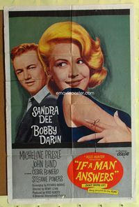 2r425 IF A MAN ANSWERS one-sheet poster '62 great close up image of sexy Sandra Dee & Bobby Darin!
