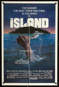 2r440 ISLAND one-sheet movie poster '80 cool artwork of hand out of water holding knife by Gehm!
