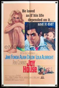 2r460 JOY HOUSE one-sheet movie poster '64 Rene Clement, super sexy Jane Fonda, Alain Delon