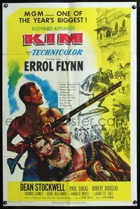 2r474 KIM one-sheet movie poster '50 Errol Flynn, sexy harem girl, from Rudyard Kipling story!