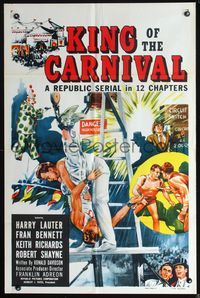 2r480 KING OF THE CARNIVAL style A one-sheet '55 Republic serial, great circus trapeze artwork!