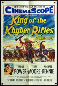 2r482 KING OF THE KHYBER RIFLES one-sheet '54 artwork of British soldier Tyrone Power on horseback!