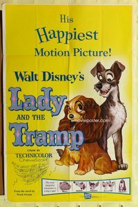 2r488 LADY & THE TRAMP one-sheet movie poster R62 Walt Disney romantic canine classic!