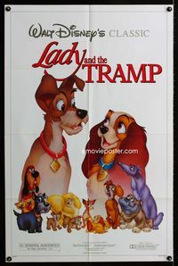 2r489 LADY & THE TRAMP one-sheet movie poster R86 Walt Disney romantic canine classic!