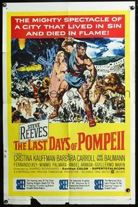 2r495 LAST DAYS OF POMPEII one-sheet '60 art of Steve Reeves in the fiery summit of spectacle!