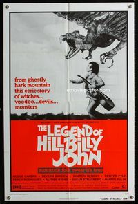 2r515 LEGEND OF HILLBILLY JOHN 1sh '74 witches & devils, funny horror image of bird swooping down!