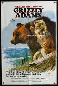 2r526 LIFE & TIMES OF GRIZZLY ADAMS one-sheet movie poster '74 artwork of Adams with grizzly bear!