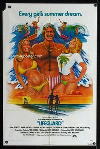 2r527 LIFEGUARD one-sheet movie poster '76 Sam Elliot, Kathleen Quinlan, cool Huyssen beach art!
