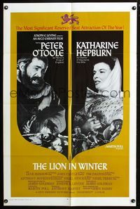 2r535 LION IN WINTER style B one-sheet movie poster '68 Katharine Hepburn, Peter O'Toole