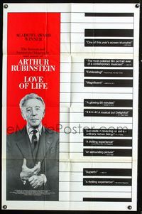 2r568 LOVE OF LIFE one-sheet movie poster '69 Arthur Rubinstein, cool piano art design!