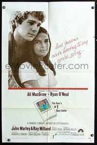 2r570 LOVE STORY one-sheet movie poster '70 great romantic close up of Ali MacGraw & Ryan O'Neal!