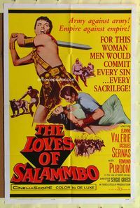 2r573 LOVES OF SALAMMBO one-sheet poster '62 art of barbarian Edmund Purdom & sexy Jeanne Valerie!