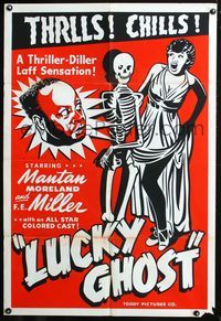 2r576 LUCKY GHOST one-sheet R48 Toddy, wacky art of Mantan Moreland with skeleton & screaming girl!