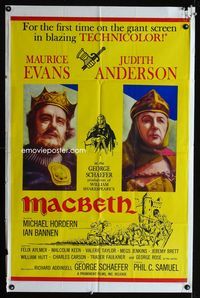 2r579 MACBETH one-sheet movie poster '64 Maurice Evans, Judith Anderson, from Shakespeare!