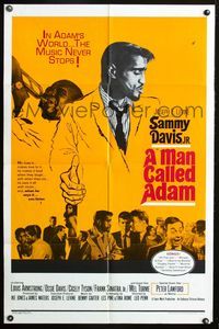 2r584 MAN CALLED ADAM 1sheet '66 great images of Sammy Davis Jr., Louis Armstrong playing trumpet!
