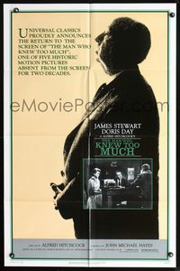 2r589 MAN WHO KNEW TOO MUCH one-sheet R83 huge profile of Alfred Hitchcock, Jimmy Stewart, Doris Day