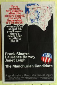 2r592 MANCHURIAN CANDIDATE one-sheet '62 cool art of Frank Sinatra, directed by John Frankenheimer!