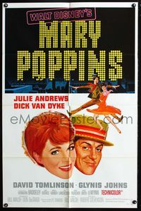 2r602 MARY POPPINS style A one-sheet '64 Julie Andrews, Dick Van Dyke, Walt Disney musical classic!