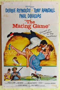 2r603 MATING GAME one-sheet poster '59 Debbie Reynolds & Tony Randall are fooling around in the hay!