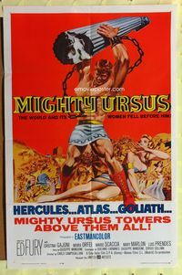 2r611 MIGHTY URSUS one-sheet movie poster '62 Ed Fury lifts a column, sword and sandal!