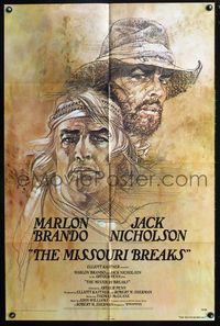 2r615 MISSOURI BREAKS advance one-sheet '76 cool art of Marlon Brando & Jack Nicholson by Bob Peak!