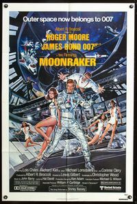 2r618 MOONRAKER 1sheet '79 art of Roger Moore as James Bond with Jaws & sexy babes by Daniel Gouzee!
