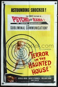 2r627 MY WORLD DIES SCREAMING one-sheet '58 art of sexy girl screaming, Terror in the Haunted House!
