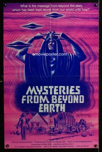 2r628 MYSTERIES FROM BEYOND EARTH 1sheet '75 cool artwork of wacky psychic alien & flying saucers!
