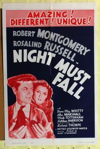 2r636 NIGHT MUST FALL one-sheet movie poster R62 killer Robert Montgomery, Rosalind Russell