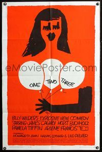 2r653 ONE TWO THREE 1sh '62 Billy Wilder, James Cagney, wonderful Saul Bass art of girl w/balloons!