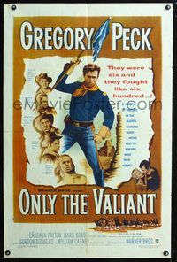 2r654 ONLY THE VALIANT one-sheet poster '51 artwork of Gregory Peck holding flag, Barbara Payton