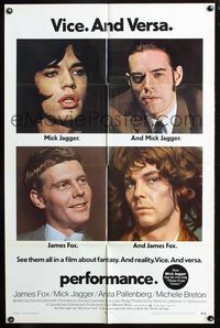 2r666 PERFORMANCE one-sheet movie poster '70 Nicolas Roeg, Mick Jagger in drag!