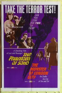 2r670 PHANTOM OF SOHO/MONSTER OF LONDON CITY one-sheet movie poster '67 shocking German horror!
