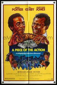 2r677 PIECE OF THE ACTION one-sheet '77 great Drew Struzan art of Sidney Poitier & Bill Cosby!