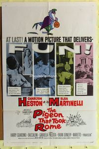 2r678 PIGEON THAT TOOK ROME one-sheet movie poster '62 Charlton Heston & sexy Elsa Martinelli!