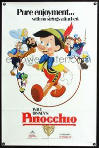2r682 PINOCCHIO 1sh R84 Walt Disney classic fantasy cartoon, great image of entire cast by Wenzel!