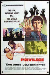 2r694 PRIVILEGE one-sheet movie poster '67 the raw, shocking movie of a pop singer who makes it big!