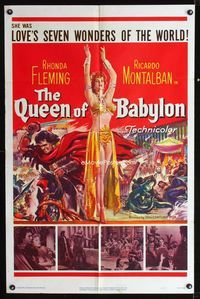 2r696 QUEEN OF BABYLON one-sheet poster '56 Rhonda Fleming was love's seven wonders of the world!