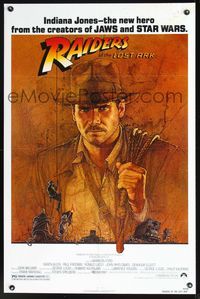 2r701 RAIDERS OF THE LOST ARK one-sheet poster '81 great artwork of Harrison Ford by Richard Amsel!