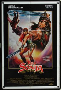 2r711 RED SONJA one-sheet '85 great Casaro fantasy art of Brigitte Nielsen & Arnold Schwarzenegger!